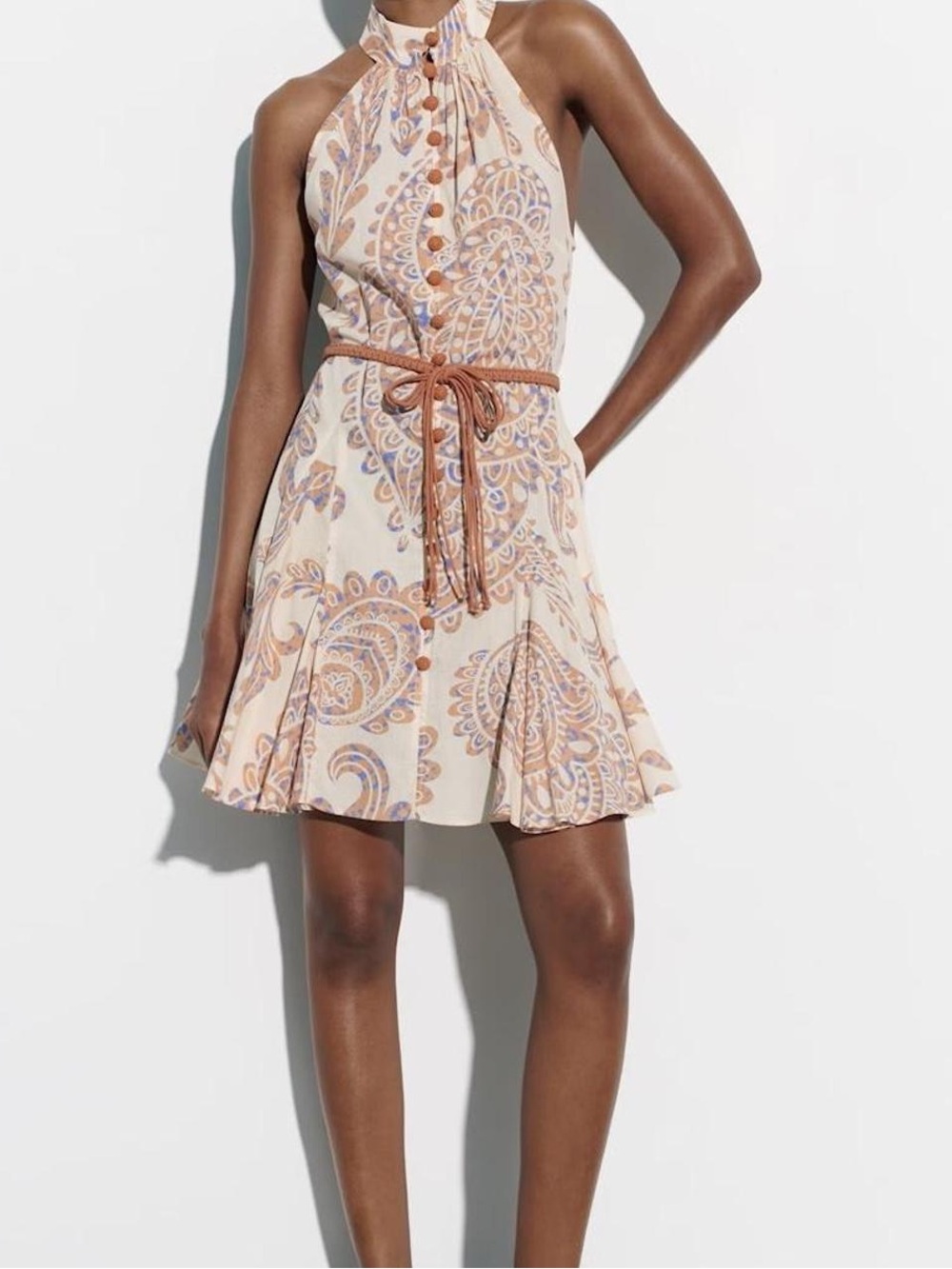 NWOT Zara high neck button up belted paisley print dress blogger favourite
